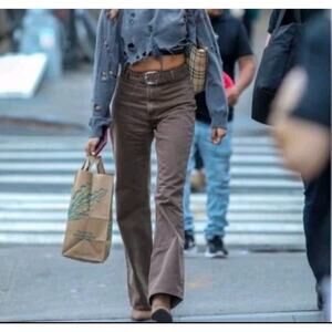 ZARA Women Zip Front Hi-Rise Wide-Leg Brown Jeans Sz 4